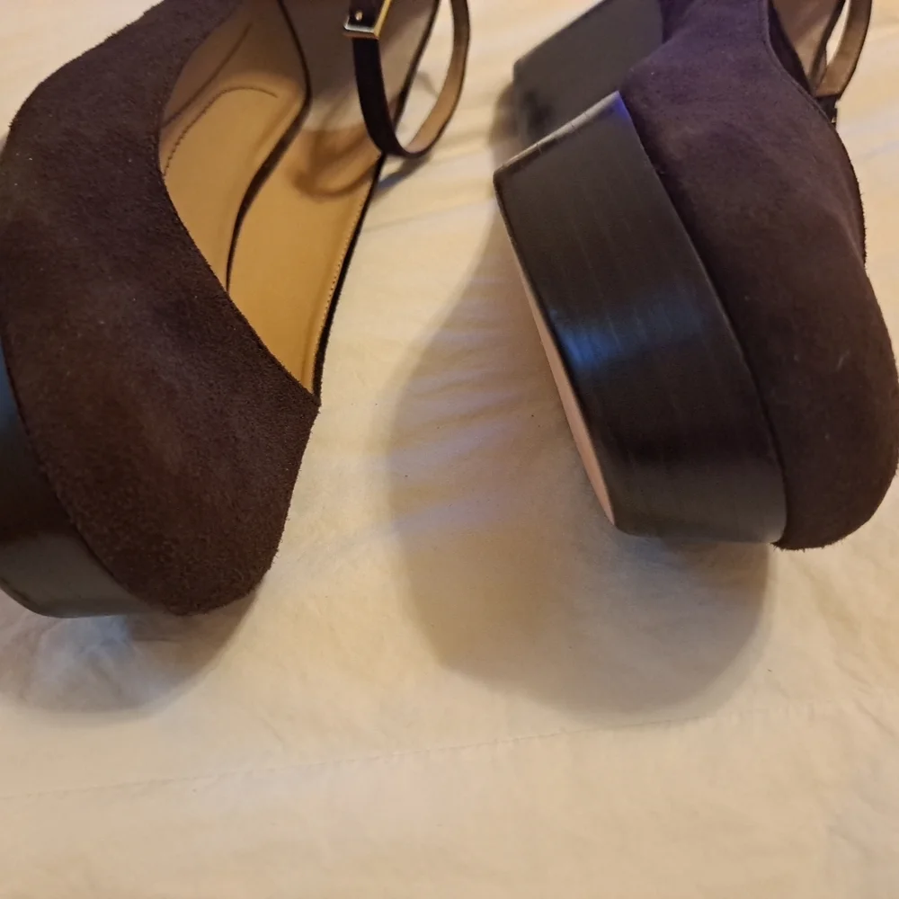 KATE SPADE AUTH $399  Brown Leather Abigail Platform Wedge Pumps 9 Likenew